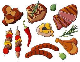 Hand drawn set of different types of meat vector