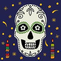 Male skull decorated for Dia De Los Muertos. vector