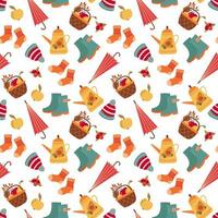 Cute hand-drawn seamless pattern with autumn elements. vector