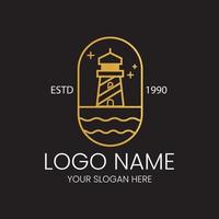 marine logos. Vector logotypes and badges with yacht, wheel, lighthouse and wind rose.