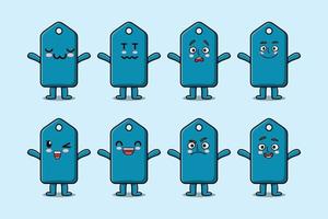 Set kawaii price tag cartoon different expressions vector