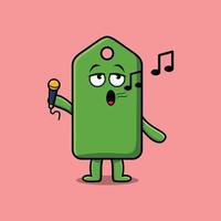 Cute cartoon price tag singer holding mic vector