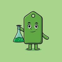 Cute cartoon price tag as scientist chemical glass vector