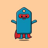 Cute price tag superhero character flaying vector