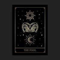 The fool magic major arcana tarot card in golden hand drawn style vector