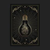 Mystical fire in a neon lamp in golden engraving style vector