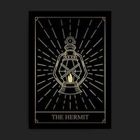 The hermit magic major arcana tarot card in golden hand drawn style vector