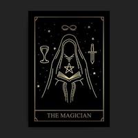 la carta del tarot arcana mayor del mago en estilo dorado dibujado a mano vector