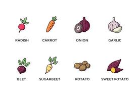 root vegetables icon set collection vector