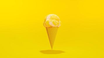 yellow ice cream cone on yellow background. Minimal idea concept. photo
