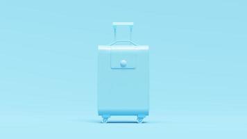 Minimal concept. blue leather suitcase on blue background. photo