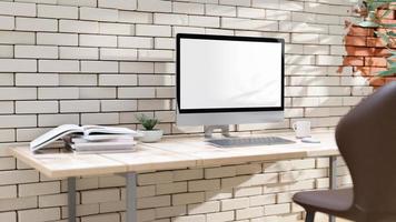 Empty desktop computer with decoration and Space for banner and logo. photo