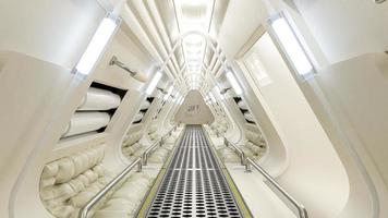 Corridor in space station or in laboratory decorated with grey color. futuristic sci-fi and technology background. photo