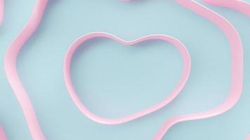 Pink heart shape frame that looks like ribbon on blue background. minimal idea concept. photo