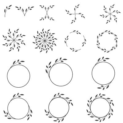 Hand drawn floral frames. Vector wedding design. Ornate wreaths with leaves and flowers.