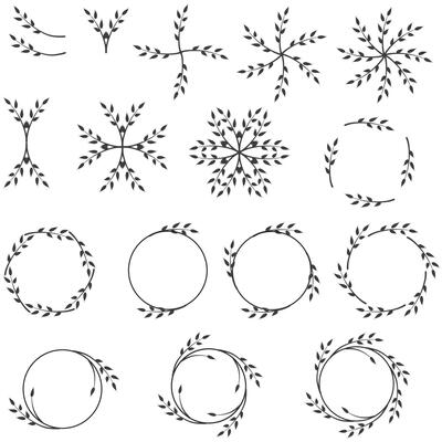 Hand drawn floral frames. Vector wedding design. Ornate wreaths with leaves and flowers.