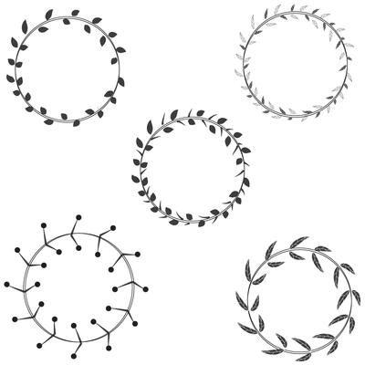 Hand drawn floral frames. Vector wedding design. Ornate wreaths with leaves and flowers.