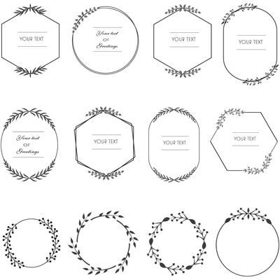 Hand drawn floral frames. Vintage floral grames, Vector wedding design. Ornate wreaths with leaves and flowers.