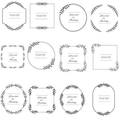 Hand drawn floral frames. Vintage floral grames, Vector wedding design. Ornate wreaths with leaves and flowers.