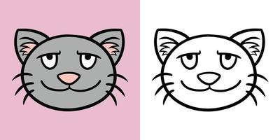 Gray happy cat, smiling cat, cartoon style, Horizontal set of illustrations for coloring books, vector illustration