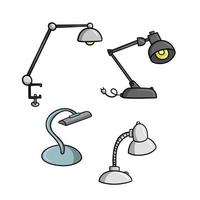 un conjunto de lámparas de oficina de escritorio con un trípode móvil, ilustración vectorial en estilo de dibujos animados sobre un fondo blanco vector