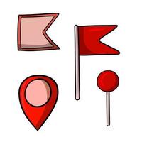 un conjunto de marcadores rojos para un mapa para viajeros, presentaciones, ilustración vectorial en estilo de dibujos animados sobre un fondo blanco vector