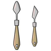 A set of metal palette knives with wooden handles, a set for the artist, a vector illustration in cartoon style on a white background