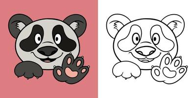 ilustración horizontal para libros de colorear, lindas sonrisas de panda pequeño, lindos pandas esponjosos en estilo de dibujos animados, ilustración vectorial vector