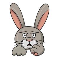 Angry rabbit shows fist, cartoon-style vector illustration on white background