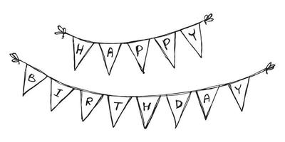 Vector hand drawn happy birthday garland. Cute holiday doodle. Celebration clipart