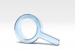 3D illustration of a  blue transparent  magnifying glass with shadow  on white isolated  background photo