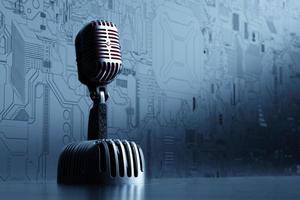 3D illustration, retro style microphone in party or concert on  black technology  background photo