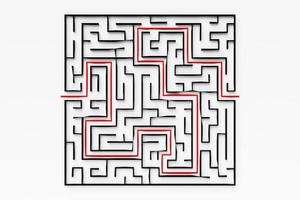 3d illustration of a black square  corridor - puzzle. 3D Labyrinth with volumetric walls. Dungeon escape or puzzle level design. photo