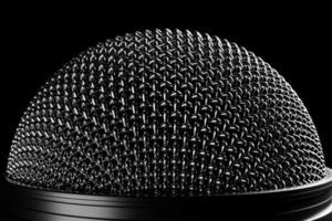 3d illustration close-up of a metal microphone on a black background photo