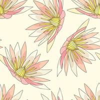 Lotus Water Lily Flowers, Floral Seamless Pattern Background vector