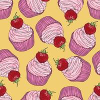 Strawberry Cupcake hand drawn seamless pattern background vector