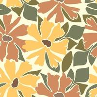 Retro Boho Flowers, Floral Seamless Pattern Background vector