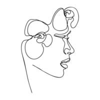 One Line Drawing, Single Continuous Line Sketch Woman Female Floral Face with Orchid vector