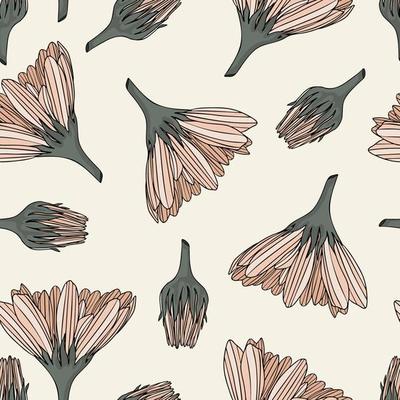 Retro Boho Flowers, Floral Seamless Pattern Background