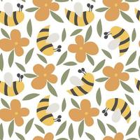 Bee FLower Leaf Kids Modern Abstract Seamless Pattern vector