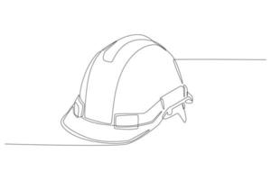 Continuous one line drawing safety helmet for safety work. Road and building construction concept. Single line draw design vector graphic illustration.