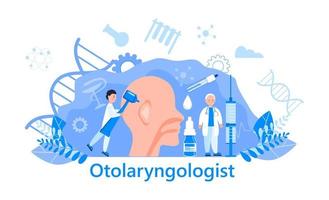 Otolaryngologist concept vector for medical app, landing page. Ear and nose doctors treat patients. World Deaf Day in last Sunday of September.