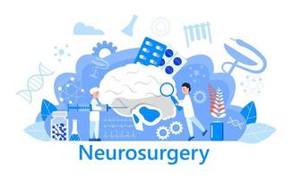 Neurosurgery concept vector. Multiple sclerosis awareness month event. Anatomical science of brain and senses diseases for website. Tiny doctor treat sclerotic. vector