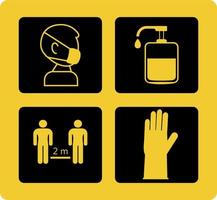 Use hand sanitizer info-graphic vector. Instruction against the spread of corona-virus. Covid-19 prevention tips on yellow board. Mask wearing. Gloves using. vector