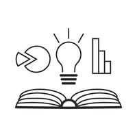 icono de clase en línea y biblioteca electrónica. trabajo remoto, educación a distancia, ilustración de aprendizaje electrónico para sitio web. libro con lámpara. vector