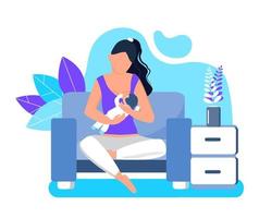 World Breastfeeding Week in August for flyer, banner, landing page. Beautiful mom is breastfeeding newborn baby. vector