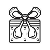 vector de icono de regalo en estilo de contorno simple. signo de la caja de regalo. el paquete está atado con un lazo. donación en línea para ilustración. la tienda online distribuye premio.