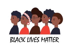 Black Lives Matter concept vector in cartoon style. African Americans are standing one by one. Tolerance to other skin. Stop racism illustration. Protest march for the rights of black citizen.