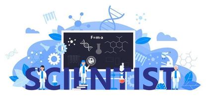 vector de concepto científico para sitio web de encabezado. innovación, investigación científica e ilustración de estudio en línea. científicos que estudian microorganismos en el microscopio