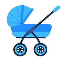 Stroller icon vector. Blue carriage for baby isolated on white color. Carrycot for newborn. vector